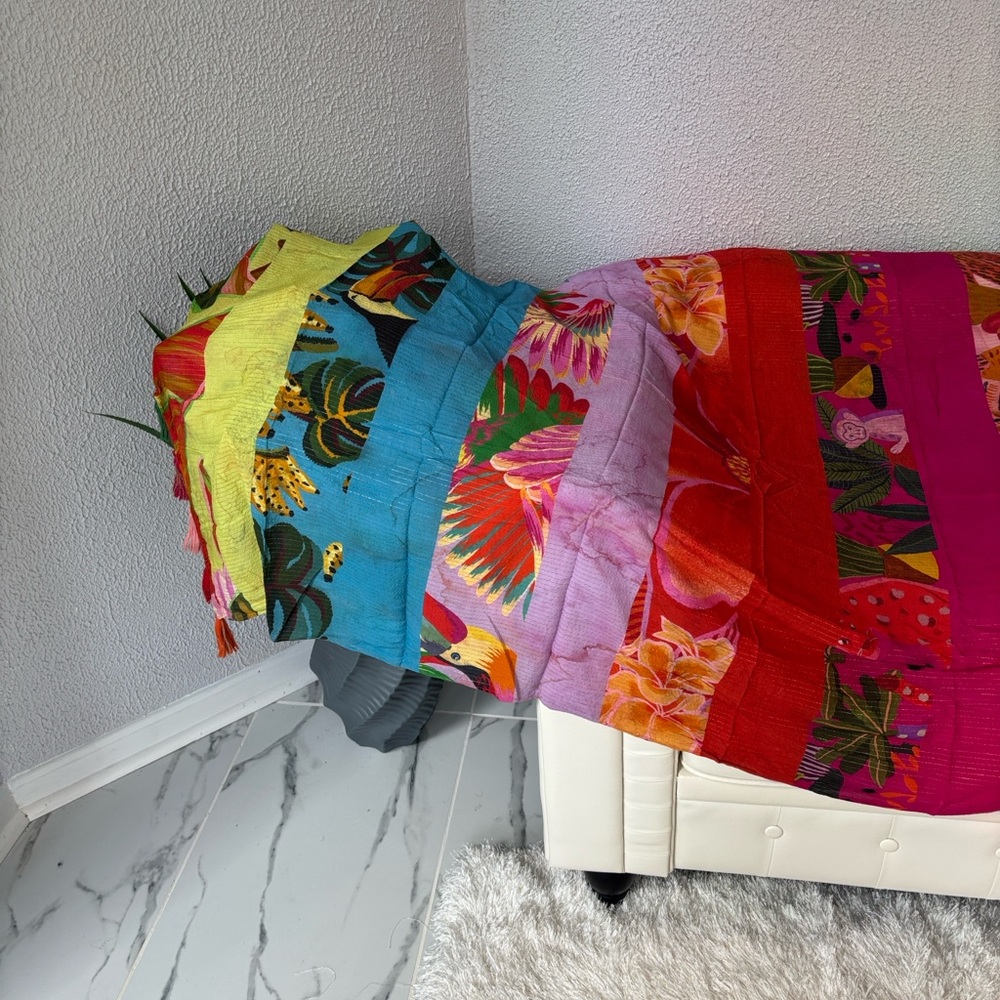 FARM Rio Colorful Tropical Large scarf with tassels ( 69 inch L & 48 inch W) - Picture 7 of 15